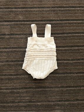 Cream Knit Baby Romper Bodysuit Romper with Straps